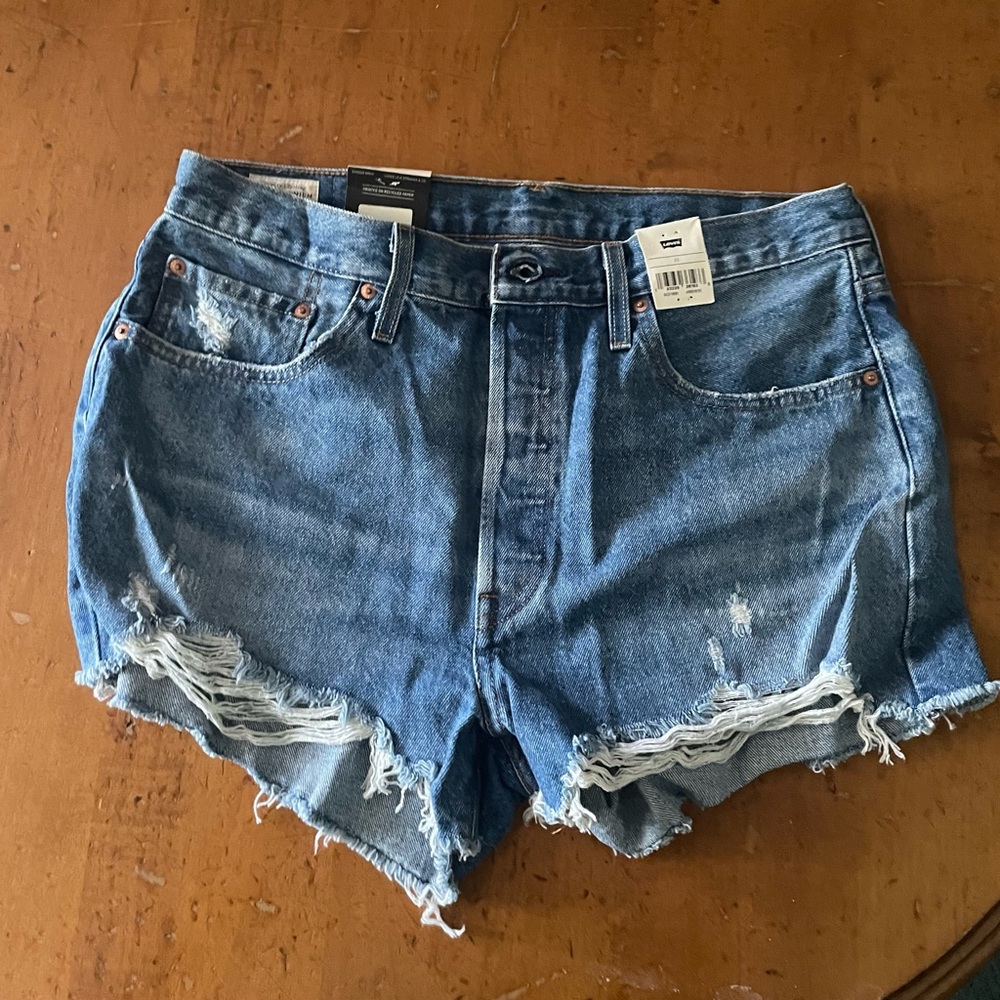 Levi's Blue Jean Shorts Distressed High-Waisted